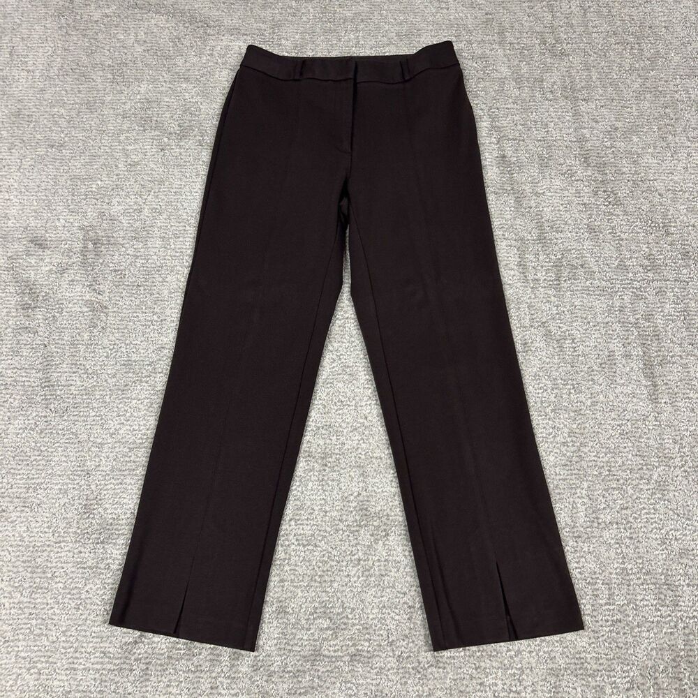 J McLaughlin Pants Womens 4 Brown Straight Leg Stretch Ponte Ankle Slits Career